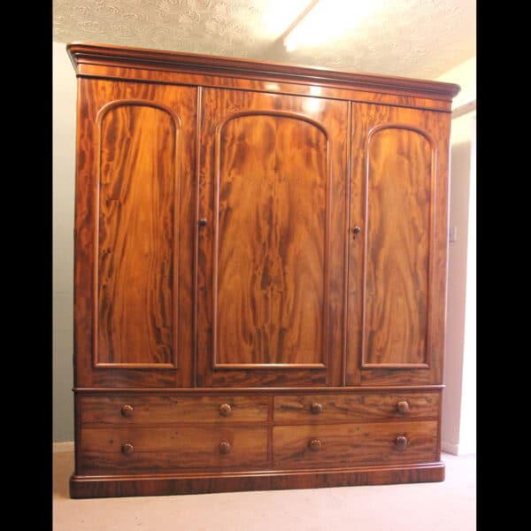 Antique Victorian Mahogany Triple Door Wardrobe
