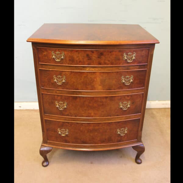 Antique Bow Front small Walnut Chest of Drawers