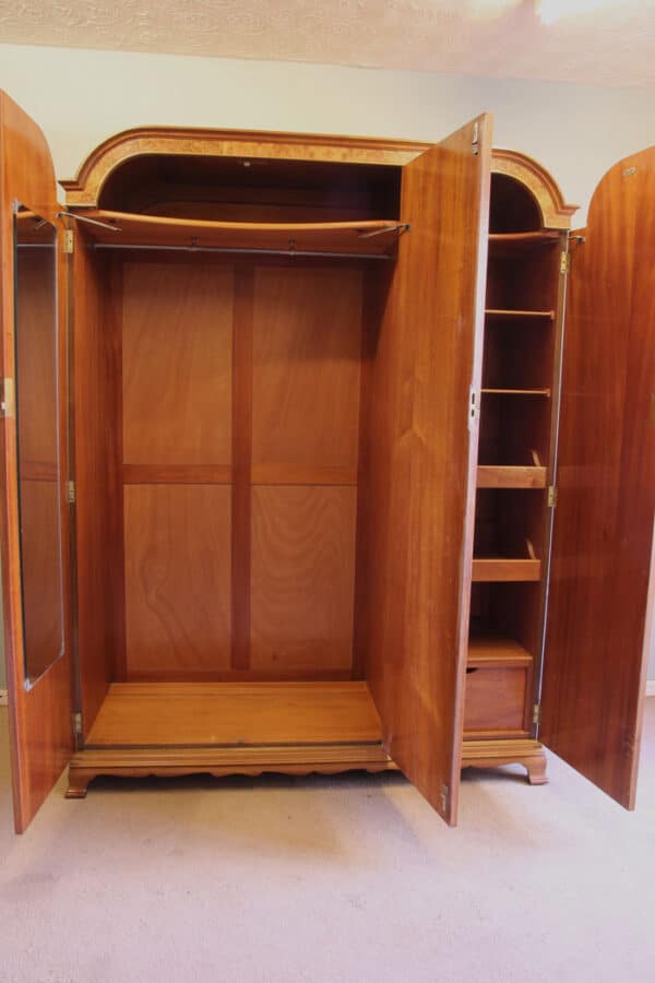 Antique Quality Burr Walnut Triple Wardrobe - Image 12