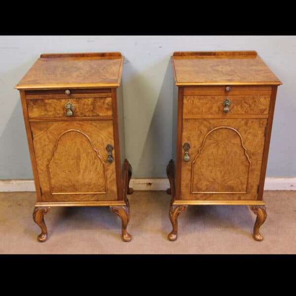 Antique Quality Pair of Burr Walnut Bedside Cabinets