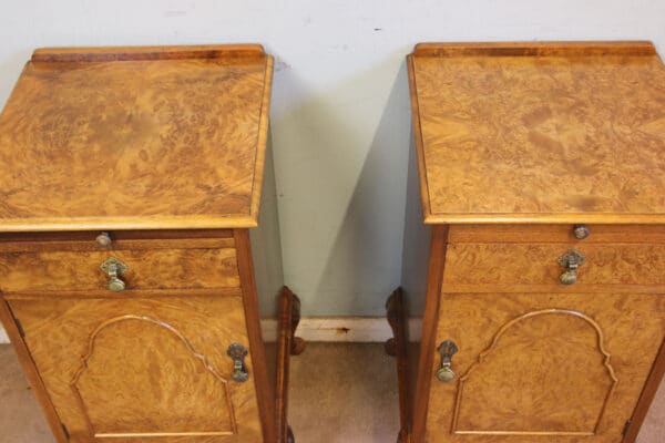 Antique Quality Pair of Burr Walnut Bedside Cabinets - Image 2