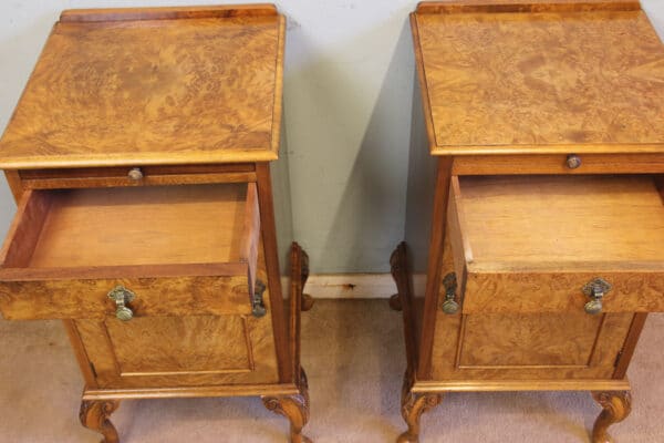 Antique Quality Pair of Burr Walnut Bedside Cabinets - Image 3