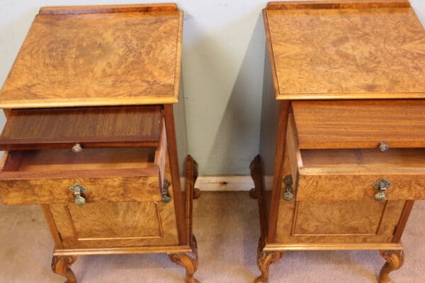Antique Quality Pair of Burr Walnut Bedside Cabinets - Image 4
