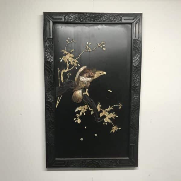 Chinese wall carved framed Eagle on a branch Antique Antique Art 3