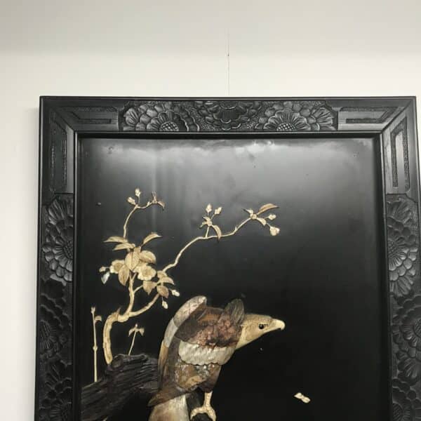 Chinese wall carved framed Eagle on a branch Antique Antique Art 4