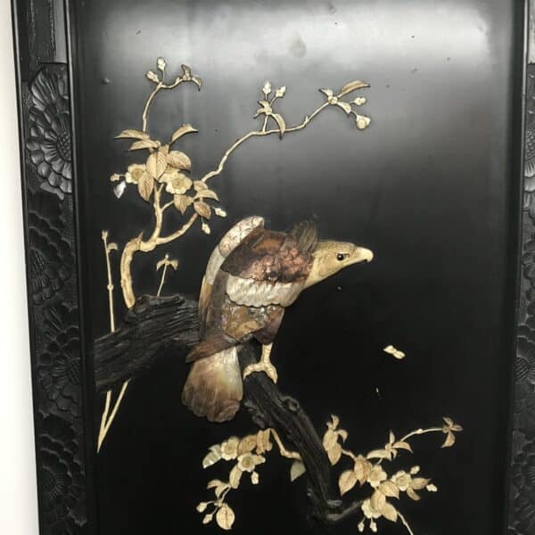 Chinese wall carved framed Eagle on a branch Antique Antique Art 5