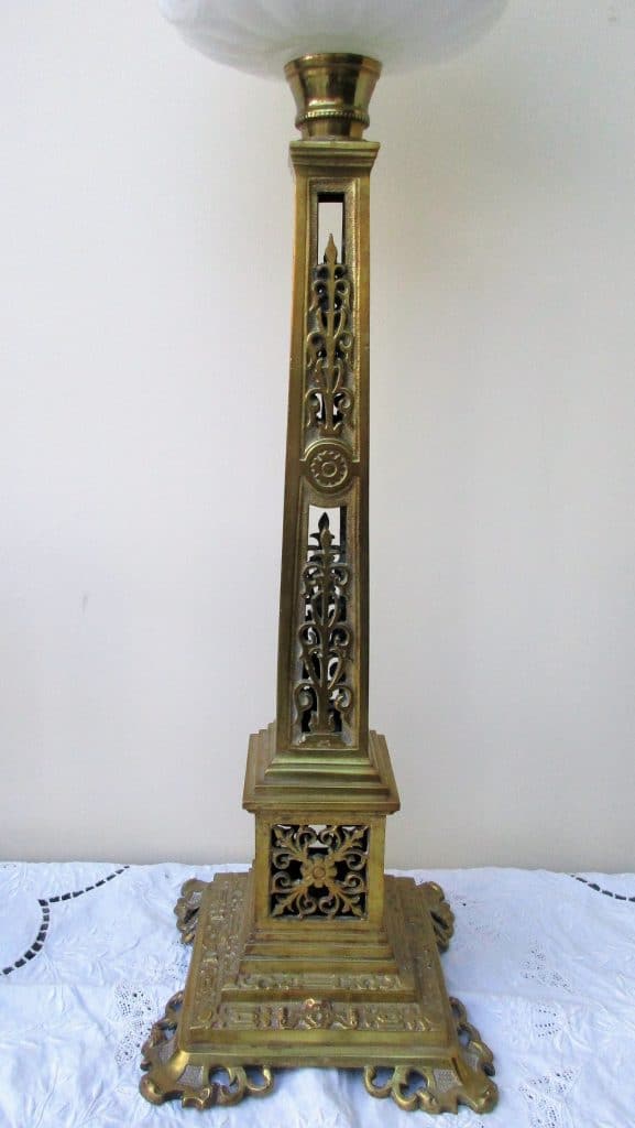 Antique Anglo – French “Belle Époque” Cast Brass Column Oil Lamp Anglo-French Antique Lighting 4