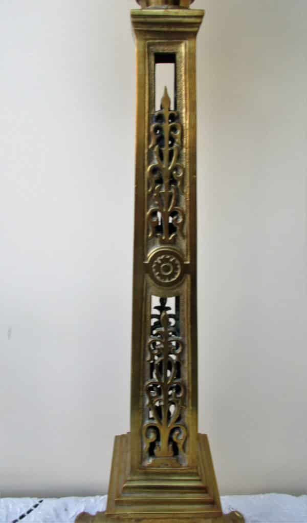 Antique Anglo – French “Belle Époque” Cast Brass Column Oil Lamp Anglo-French Antique Lighting 6