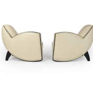 Art Deco Style Armchairs in Cream Leather Antique Chairs