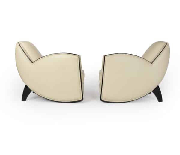 Art Deco Style Armchairs in Cream Leather