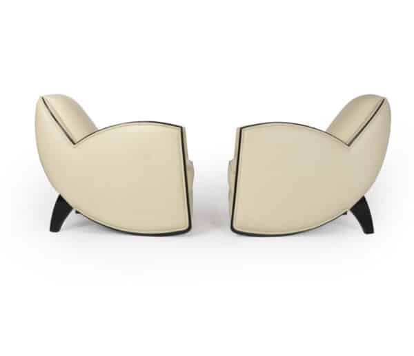 Art Deco Style Armchairs in Cream Leather Antique Chairs 3