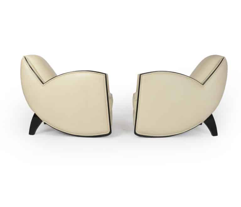 Art Deco Style Armchairs in Cream Leather