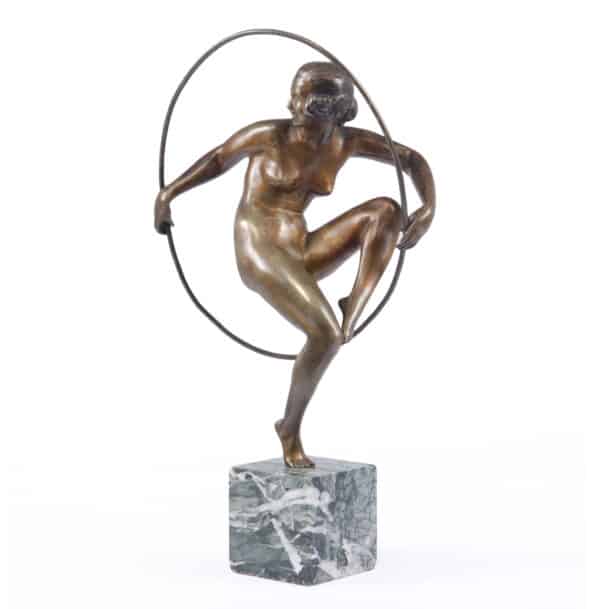 Art Deco Bronze Sculpture Hoop Dancer by A Bouraine c1920 Antique Art 3
