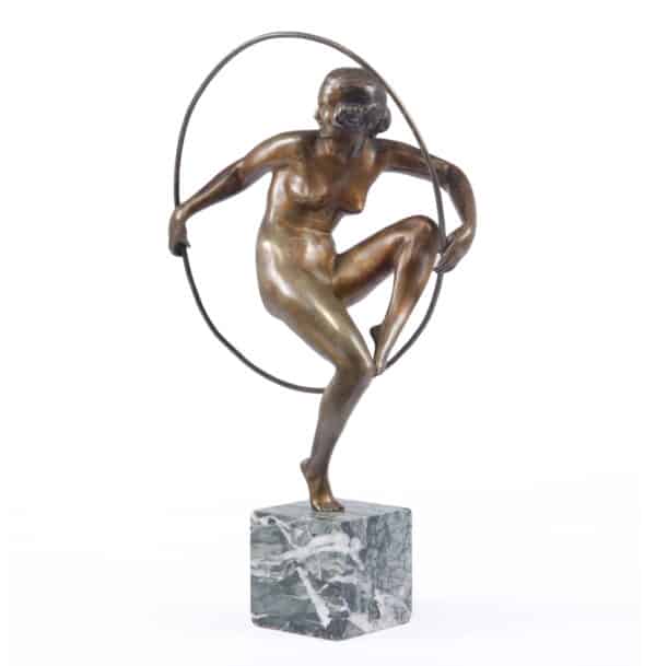 Art Deco Bronze Sculpture Hoop Dancer by A Bouraine c1920