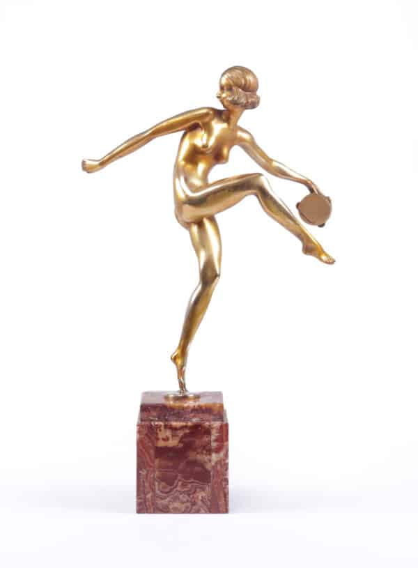 Art Deco Gilt Bronze Sculpture “Tamborine Dancer” by Feguays c1925 Miscellaneous 3