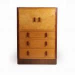 Art Deco Tall Boy in Birds Eye Maple Antique Cupboards