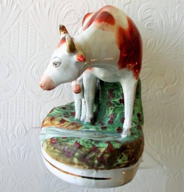 Antique English Victorian Staffordshire Pottery “Cow and Calf” Figure Group ~ H 4612 Antique Antique Ceramics 4