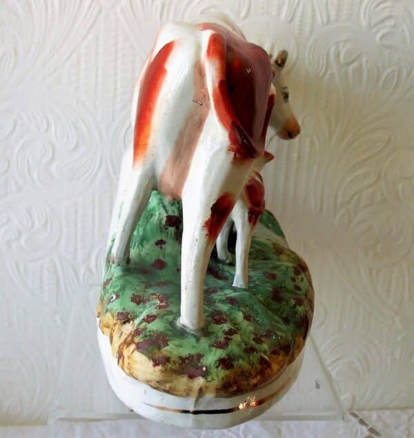 Antique English Victorian Staffordshire Pottery “Cow and Calf” Figure Group ~ H 4612 Antique Antique Ceramics 6