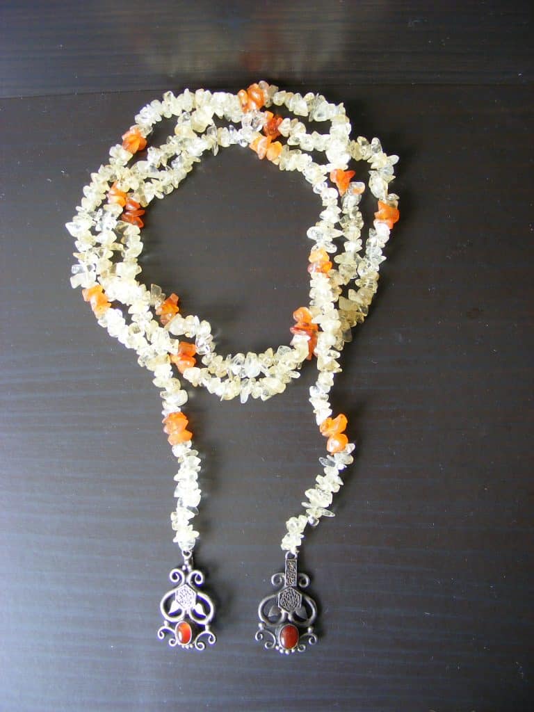 Exquisite Rock Crystal sterling SILVER carnelian & Amber necklace Arabic Islamic design