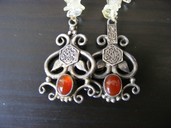 Exquisite Rock Crystal sterling SILVER carnelian & Amber necklace Arabic Islamic design Amber Antique Jewellery 4