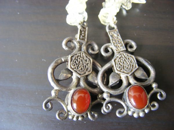 Exquisite Rock Crystal sterling SILVER carnelian & Amber necklace Arabic Islamic design Amber Antique Jewellery 5