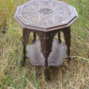 Exquisite & Rare DECAGONAL Moorish Alhambra carved table Calligraphy c1890 Islamic Alhambra Antique Furniture
