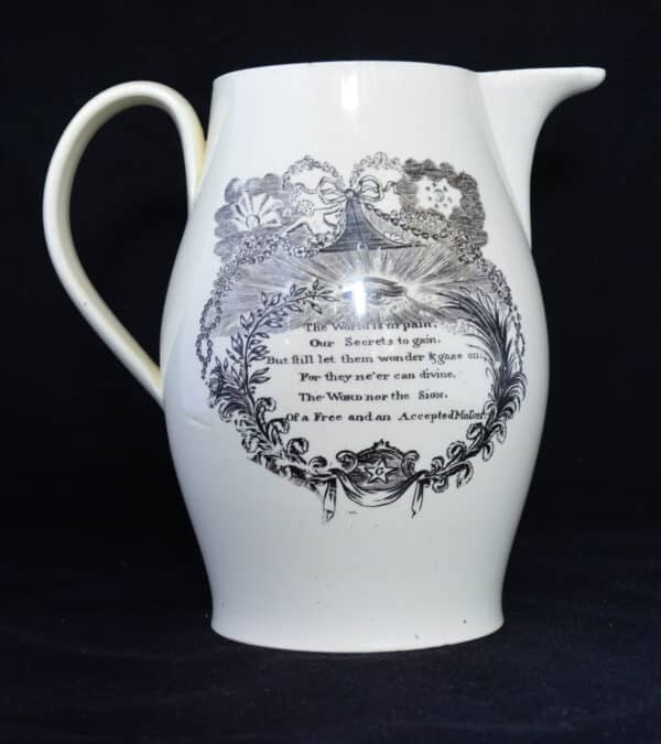 A Creamware jug with Masonic decoration jug Antique Ceramics 4