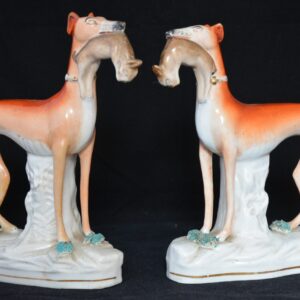 Pair of Staffordshire Greyhounds animals Antique Ceramics