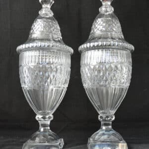 A pair of glass Urns with covers Antique Antique Glassware