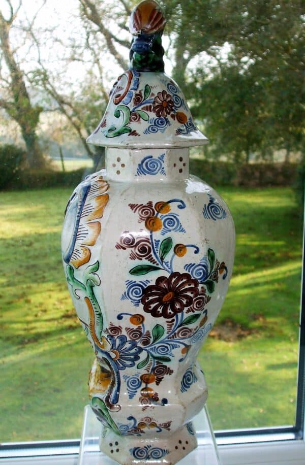 Antique Dutch Polychrome Delftware Vase and Cover Antique Antique Ceramics 5
