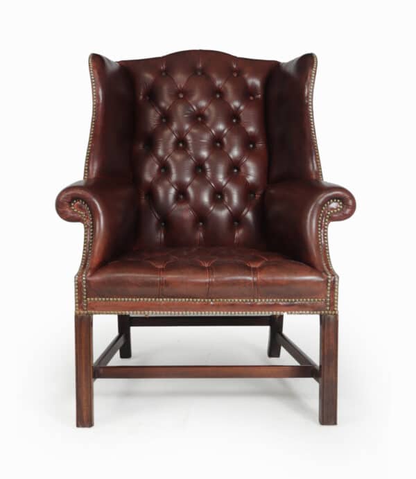 Georgian Style Buttoned Leather Wing Chair Antique Chairs 3