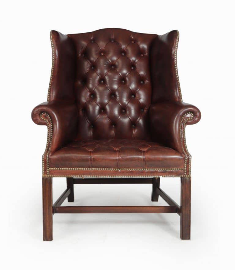 Georgian Style Buttoned Leather Wing Chair