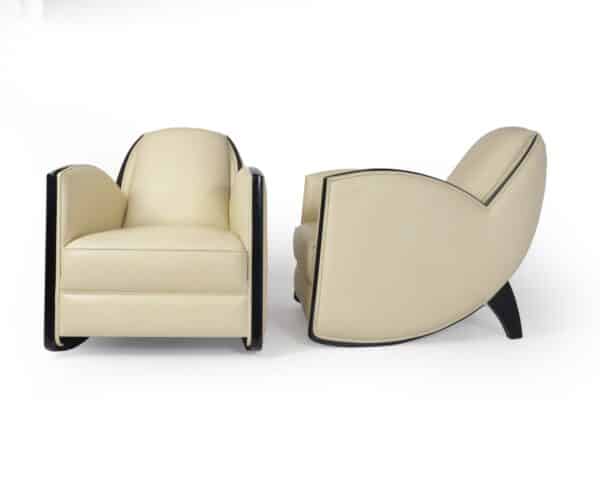 Art Deco Style Armchairs in Cream Leather Antique Chairs 10