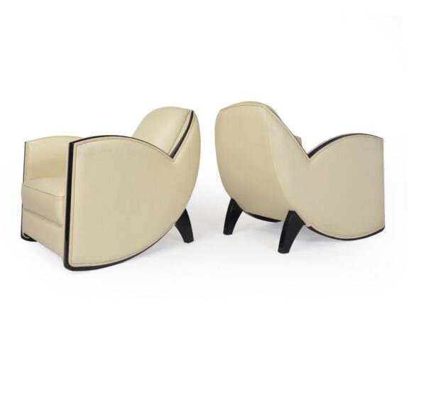 Art Deco Style Armchairs in Cream Leather Antique Chairs 9