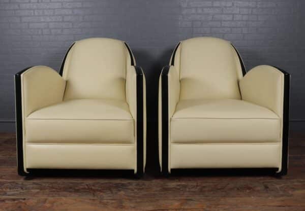Art Deco Style Armchairs in Cream Leather Antique Chairs 8