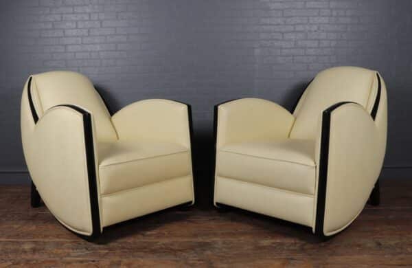 Art Deco Style Armchairs in Cream Leather - Image 5