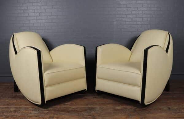 Art Deco Style Armchairs in Cream Leather Antique Chairs 7