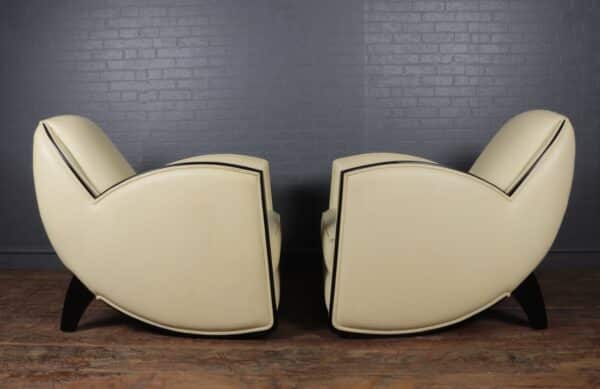 Art Deco Style Armchairs in Cream Leather Antique Chairs 6