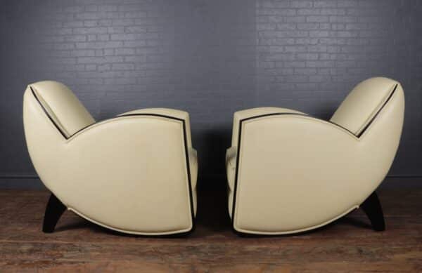 Art Deco Style Armchairs in Cream Leather - Image 4