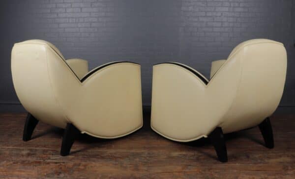 Art Deco Style Armchairs in Cream Leather - Image 3