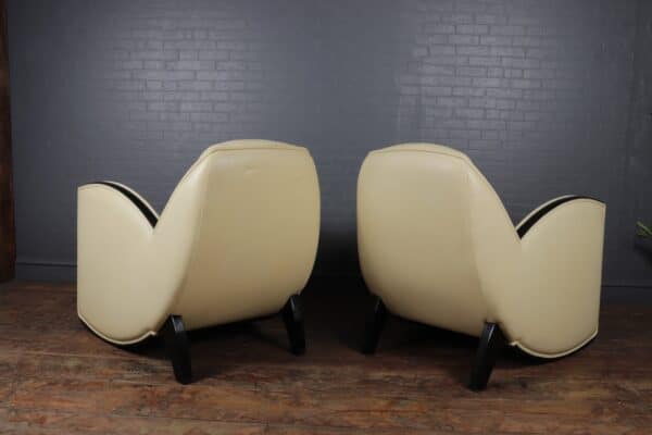 Art Deco Style Armchairs in Cream Leather Antique Chairs 4