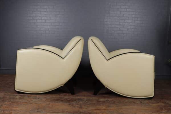 Art Deco Style Armchairs in Cream Leather Antique Chairs 17