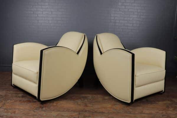 Art Deco Style Armchairs in Cream Leather Antique Chairs 16