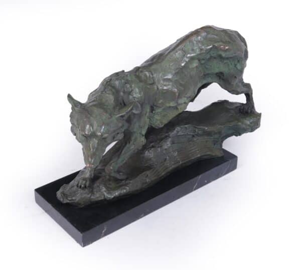 Mid Century Bronze Studio Sculpture of Wolf Antique Sculptures 7