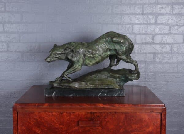 Mid Century Bronze Studio Sculpture of Wolf Antique Sculptures 9