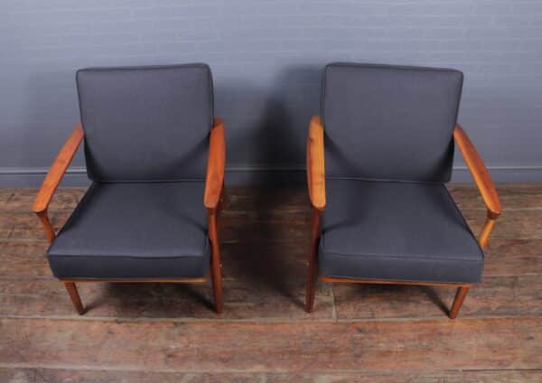 Pair of Walnut Mid Century Danish Armchairs c1960 - Image 12