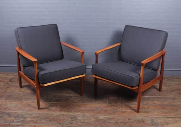 Pair of Walnut Mid Century Danish Armchairs c1960 Antique Chairs 13