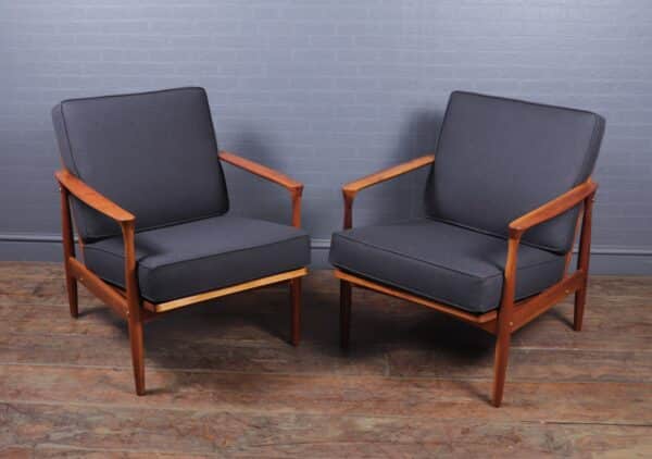Pair of Walnut Mid Century Danish Armchairs c1960 - Image 11