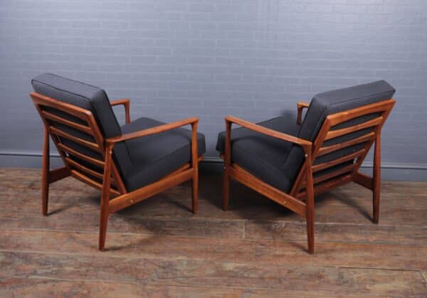 Pair of Walnut Mid Century Danish Armchairs c1960 Antique Chairs 10