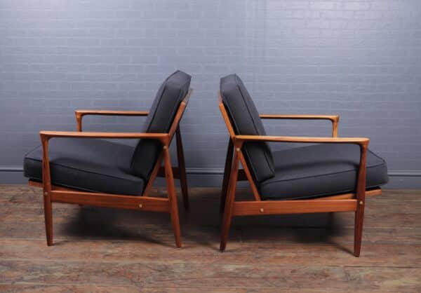 Pair of Walnut Mid Century Danish Armchairs c1960 Antique Chairs 9